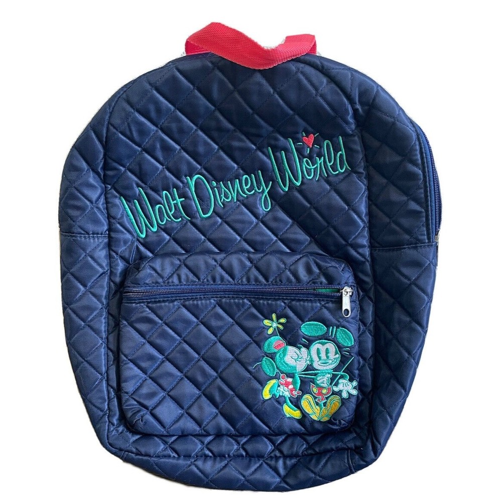 Disney Parks exclusive blue quilted embroidered Minnie Mickey backpack EUC HTF